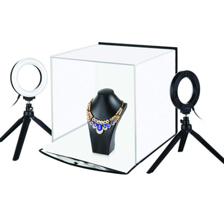 Fotografavimo dėžė su žiedinių lempų komplektu, 30x30x30cm