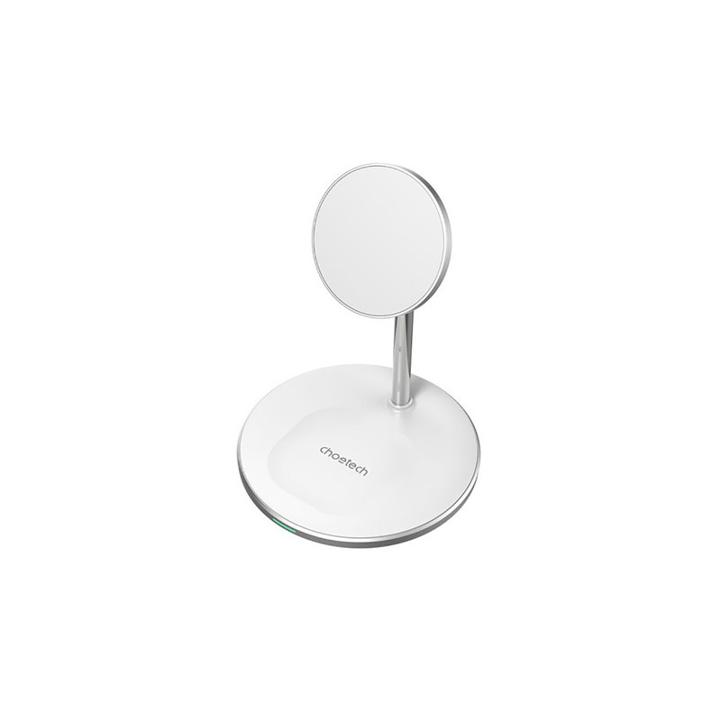 Magnetinis bevielis įkroviklis su stovu CHOETECH, 2in1, 15W, baltas