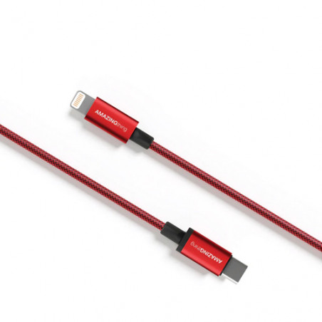 Premium MFI sertifikuotas kabelis Type C - Lightning (raudonas 1m)