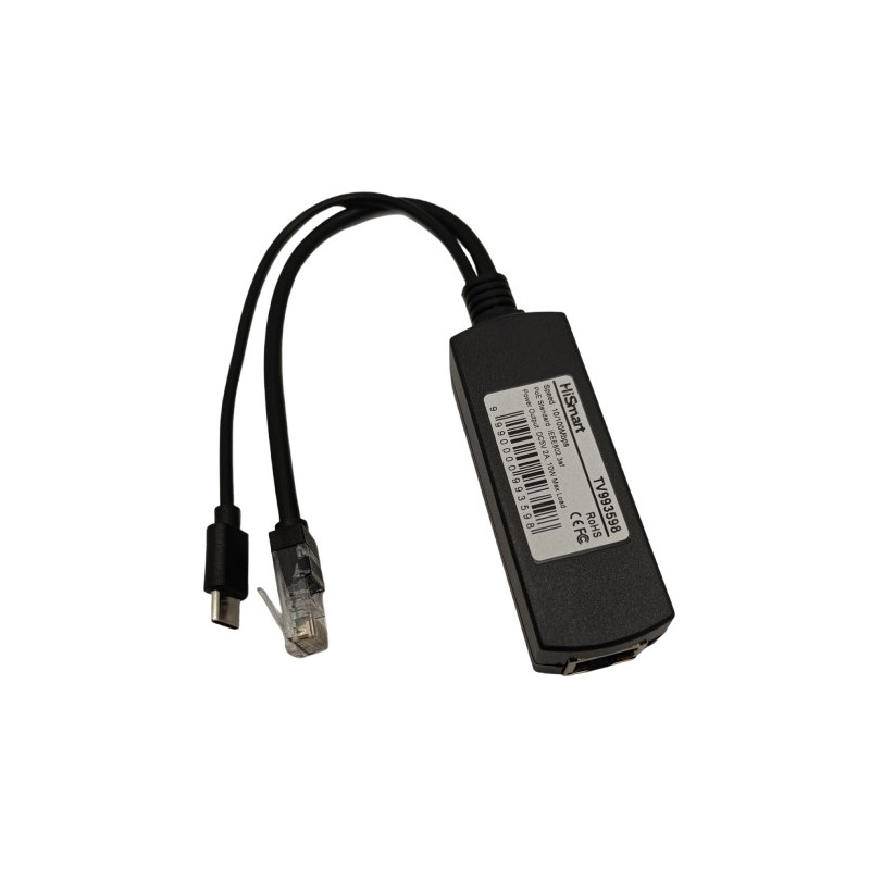 PoE 10/100M spliteris 10W, USB-C 5V 2A
